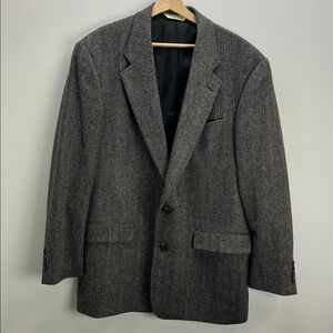 Vintage Evan Picone Herringbone Wool Sport Coat Blazer Gray Made In US Mens 42R
